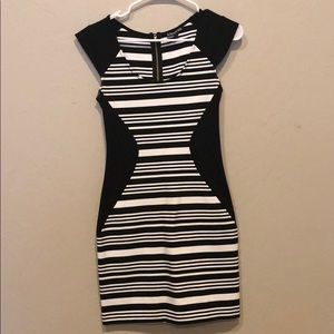 Black and white fitted body con dress